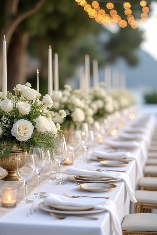 Allestimento di un tavolo imperiale per un matrimonio a Portofino.